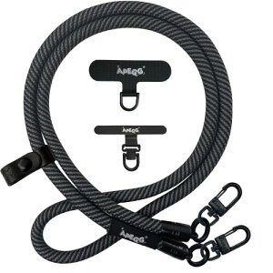 (APEGG) 携帯ストラップ スマホショルダーストラップ 首掛け・肩掛けストラップ 長さ120cm 太さ10mm 頑丈な金属パーツ 落下防止 ストラップホルダー2枚付き 全機種対応 Carbon&Black