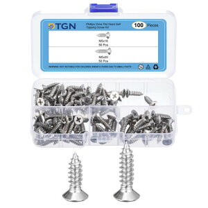 DTGN 100個入りウッドスクリューアソートメントキット - 304ステンレス鋼M5x16mm/ M5x20mmフラットヘッド自己攻釘 - 木工 家具用
