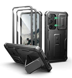 Dexnor Samsung Galaxy S25 FE�p �P�[�X �����X���C�h�J�����J�o�[&�X�N���[���v���e�N�^�[&�L�b�N�X�^���h �R�p���ϏՌ� ��� �S�ʖh�� �o���p�[�ی�J�o�[(�u���b�N)