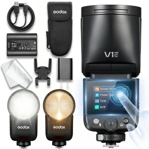 Godox V1 MID C TTL �t���b�V�� Canon�Ή� ���E���h�w�b�h 55Ws ���o�� 1.7�b�������T�C�N�� 2.4G ���C�����XX HSS 1/8000 USB-C�[�d �^�b�`�X�N���[�� 10�i�KLED���f�����O���C�g