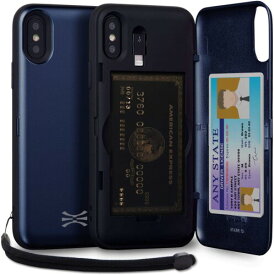 TORU CX PRO II iPhone Xs ケース カード ブルー 収納背面 3枚 カード入れ カバ― ミラー付き (アイフォンXs/アイフォンX 用) - ネイビーブルー