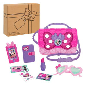 Disney Junior Minnie Mouse Bowfabulous Bag Set, 9 Piece Pretend Play Purse with Lights and Sounds Cell Phone, Sunglasses, and Accessories