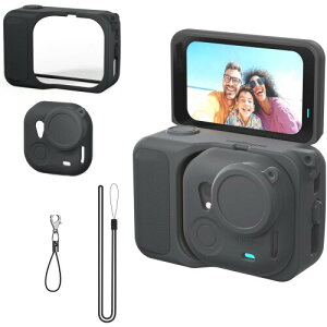 Insta360 Go Ultra �Ή� �ی�P�[�X �Z�b�g �V���R���J�o�[*2/�����h�~�X�g���b�v/�l�b�N�X�g���b�v (Black)