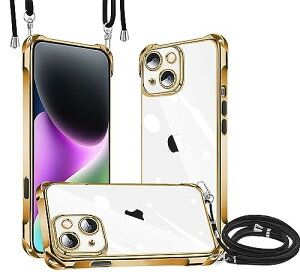 iPhone 15 Plus 用 ケース クリア ショルダー TPU メッキ加工 アイフォン 15 プラス 用 ケース 新型韓国 チャーム シリーズ iPhone 15 Plus 用 肩掛け 斜めかけ 首掛け 縄掛け カバー 縄掛 長さ調整