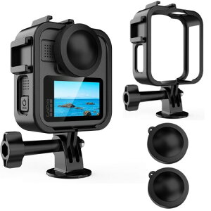 GoPro Max2 �p �J�����P�[�W�Z�b�g ABS/�A���~���� �ی�P�[�X �t���[��,�V���R�������Y�L���b�v�t�� �R�[���h�V���[�a�t�� �ڑ��\ �O�r ���B��_ �}�C�N (ABS �ގ�)