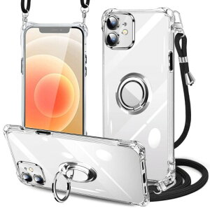 PAILAIMEN iPhone 12 mini �P�[�X �N���A �l�b�N �����O�t�� �V�����_�[ �ϏՌ� �Ή� �P�[�X���|�� �΂߂��� ��|���P�[�X ���� TPU �g�уP�[�X ���^ �y�� �R�t�� �΂߂��� �D��l�b�N�X�g���b�v