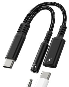 USB C to 3.5mm�C���z���W���b�N�ϊ��A�_�v�^�[�i2in1�jType-C�[�d�P�[�u���h���O�� �Ή�iPhone 16 15 Pro Max �Ή�iPad Apple�p DAC�I�[�f�B�I �Ή�Samsung S25 S24 �ԍ�Android�Ή�