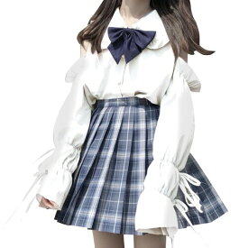 (RONGUI) 女子高生 コスプレ 長袖 レディース ブラウス 肩出し トップス 大きいサイズ 学生服 女子 制服 (L, ホワイト)