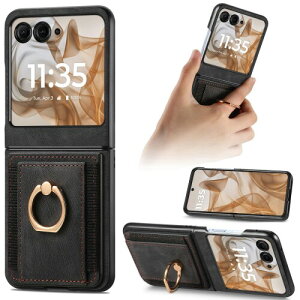 NINKI適応Moto Razr 50 ケース カード収納 リング付き 手触り良き レザー製 PU革 ビジネス バンパー ワイヤレス充電 折りたたみ式 お肌に優しい 滑り止め 人気 モトローラ レーザー50 ケース (