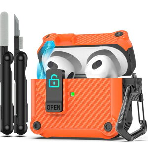 RFUNGUANGO Airpods  3 pP[XASȃbN NbvtAt{fBϏՌn[hVFیA AirPod  3  2021 p AirPods 3 P[X (tg LED ) - J[{t@Co[ I