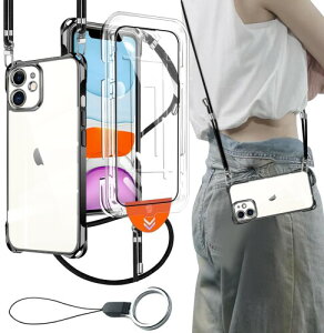 iPhone 12 �p �P�[�X �N���A �J�o�[ �V�����_�[ �l�b�N (1���K���X�t�B�����t��) �ϏՌ� �S�ʕی� �A�C�t�H��12 ��|���P�[�X ���^ �V���R�� TPU �R�t�� �΂߂��� ���O���\ �����h�~�i�u