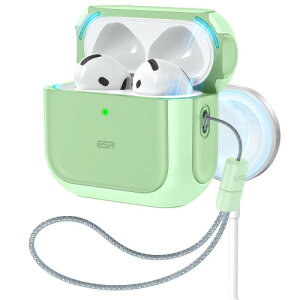 ESR AirPods4 ケース AirPods 第4世代 ケース(2024)(USB-C)対応 MagSafe対応 ストラップ付き落下防止カバー Orbit ハイブリッドケース グリーン