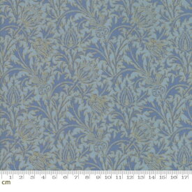 Moda 7315-19m 植物柄 シスル シーチング Best of Morris 生地 手芸用 メタリック加工 ブルー (生地巾110cm×100cm)