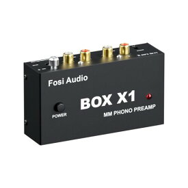 Fosi Audio BOX X1 フォノ プリアンプ MM ポータブヘッドフォンアンプ 超コンパクトミニステレオ Phono 3.5MMヘッドフォン・RCA出力 蓄音機・レコードプレーヤー ターンテーブル用 DC12V電源アダ