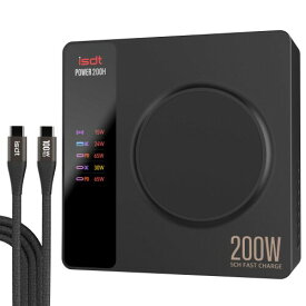 POWER 200H USB-C急速充電器 200W 4ポート （最大100W） ワイヤレス充電 LCDスクリーン表示 出力電力の可視化 アプリ制御 2x120w Type-C ケーブル同梱