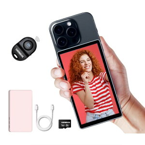 Shimbol CP5 5インチ タッチスクリーン リアカメラ セルフィーモニター 合金シェル iPhone ミニモニター iPhone Android フォン Vlogging 用 マグネット式シリコンピンクケース、Bluetooth リモコン付