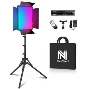 Niceveedi 40W �B�e�pRGB LED�r�f�I���C�g 540LED��^�p�l�����C�g �o�C�J���[2700K�`6500K ���i�K���� CCT/HSI/RGB/�V�[�����[�h 20��ރG�t�F�N�g �����R�����t���f�B�X�v���C �O�r�t�� ����190cm����