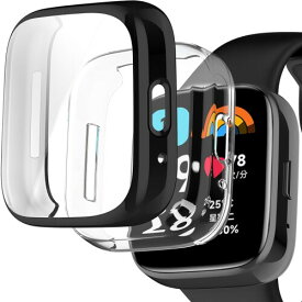 MiimallRedmi Watch 3 Active専用 ケース フイルム Redmi Watch 3 アクティブ向けのカバー ソフト TPU材質 ぴったり対応 擦り傷防止 軽量 薄型 防衝撃 Redmi Watch 3 Active保護ケース(クリア+ブラック)