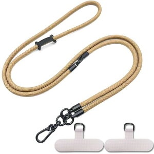 (Sunframe) 携帯 スマホストラップ ショルダー 首掛け iphone ネックストラップ 肩掛け 可愛い ストラップ2つ組み合わせ 長さ調整可能 ホルダー付き カーキ