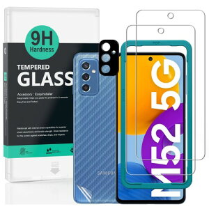 Ibywind ガラスフィルム Samsung Galaxy M52 5G 6.7" 用強化 ガラス 保護 フィルム 2枚セット カメラレンズプロテ クター付き(金属材料) 背面保護フィルム付き 簡単装着キット付き