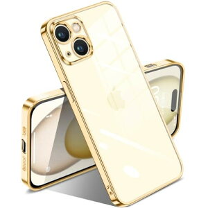 iPhone 15 Plus 用 ケース クリア 耐衝撃 透明 アイフォン15 Plus カバー メッキ加工 完全な保護 黄変防止 落下防止 ファッション 薄型 軽量 TPU 柔らかい ワイヤレス充電 人気 保護カバー(ゴー