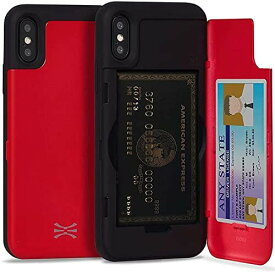 TORU CX PRO iPhone Xs ケース カード 収納背面 3枚 カード入れ カバ― ミラー付き (アイフォンXs/アイフォンX 用) - 赤