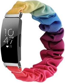 For Fitbit Inspire 2/ Inspire HR/Inspire/Ace 2に対応したかわいいゴムバンド 弾性布柄プリント生地リストバンド ブレスレット ウォッチバンド Inspire 2女の子用 (Rainbow)