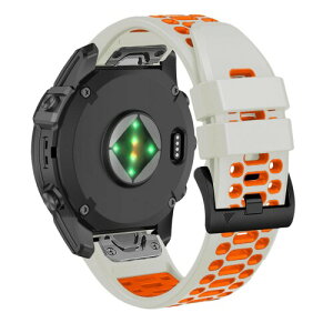 (RosMank) 22mm QuickFit バンド Garmin Fenix 8 Fenix E 47mm/7 Pro/7/6 Pro/6 対応、ソフト 2色 シリコン 交換用ストラップ ガーミン Epix/Approach S70 47mm/MARQ/Instinct 2/Forerunner 965/Descent G1 (ホワイトオレンジ)