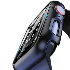 LUVIIZ Apple Watch Series 7/Series 8 ケース改良、スクリーンを塞がらない、高感度ガラスフィルム 一体型 PC材質 全面保護 超薄型 装着簡単 耐衝撃 高い透過率 指紋防止 傷防止 防水(41mm,ブルー)