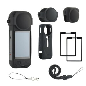 UTEBIT �v���e�N�^�[�Z�b�g INSTA 360 X5�p X5�ی�A�N�Z�T���[ �V���R���P�[�X + �����Y�J�o�[ + �����K���X�t�B���� 2�� �Z�b�g (�x�[�X�Ȃ�) �u���b�N