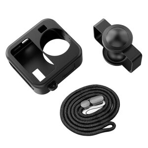 GoPro MAX2 �p �ی�P�[�X 3�_�Z�b�g �V���R���P�[�X+�X�g���b�v+�����Y�L���b�v ���h�~ �����h�~ �S�ʕی� (Black)
