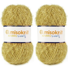 Misoknit Pastel Scrubby Yarn for dishcloths Crocheting 2 Skeins Polyester 100%, 2.8oz(80g) Each, 196 Yards per Skein (Gold)