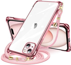 iPhone 15 用 ケース クリア ショルダー iPhone15 用 スマホケース アイフォン15 カバー 肩掛け 斜めかけ 縄掛けケース 透明 薄型 軽量 TPU 携帯ケース 紐付き 斜めがけ 織りストラップ付き ネッ