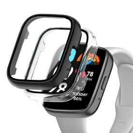Seltureone Redmi Watch 3 Active用保護ケース PCフレーム+強化ガラスフィルム 一体化 高速反応 耐衝撃性 充電可能式フルーカバー（クリア+ブラック）