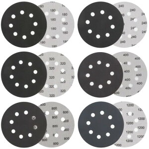 サンドペーパー 125mm サンダー用 乾湿両用 30枚セット 耐水サンドペーパー 丸型 8穴設計 紙やすり 木材研磨/金属錆取り/自動車研磨/卓上研磨/宝石研磨 DIY作業に (#180#240#320#400#800#1200 各5