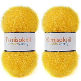 Misoknit Pastel Scrubby Yarn for dishcloths Crocheting 2 Skeins Polyester 100%, 2.8oz(80g) Each, 196 Yards per Skein (Yellow)