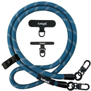 (APEGG) 携帯ストラップ スマホショルダーストラップ 首掛け・肩掛けストラップ 長さ120cm 太さ10mm 頑丈な金属パーツ 落下防止 ストラップホルダー2枚付き 全機種対応 LakeBlue&Gray