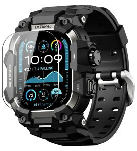 ULTIMAL �ɑΉ� Apple Watch Ultra 3/Ultra 2/Ultra�i49mm�j�p �o���h��̌^�ی�P�[�X �����K���X�t�B�����t�� TPU �ϏՌ� ���ϋv �ȒP���� �ʋC�� �A�E�g�h�A/�X�|�[�c���� �u���b�N