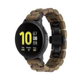木製バンド 20mm Samsung Galaxy Watch 4/Gear S2 S3/ Active/Active 2に対応 天然木ウォールナットステンレススチールリンクブレスレットストラップ Samsung Galaxy Watch 40/42/44mm用