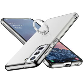 E Segoi Samsung Galaxy S21 5G ケース リング付き メッキ加工 落下防止 スタンド機能 透明 PC おしゃれ 薄型 軽量 一体型 耐衝撃 全面保護カバー (Galaxy S21, シルバー)