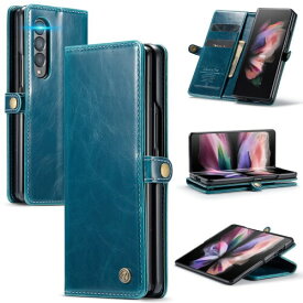 Galaxy Z Fold3 5G 用 ケース 手帳型 カバー fold3 ケース 高級 シンプル PUレザー 軽量 耐衝撃 滑り防止 多機能 全面保護 財布型 Galaxy Z Fold3 5G 用カバー Galaxy Z Fold3 5G 手帳型ケース (blue)