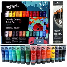 MONT MARTE アクリル ペイントセット 24色36ml+筆6点 素晴らし いセット ファブリック、キャンバス、木製品、レザー、ダンボール、セラミック、紙、MDF、Craftsに最適 Acrylic Paint