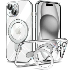 iPhone 15 Plus ケースアイフォン15 プラス 用 携帯ケース 一体型カメラレンズ保護 OURJOY スマホケース 電気メッキバンパー クリア 耐衝撃 ストラップホール付き ワイアレス充電対応・シルバ