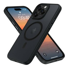 GUAGUA iPhone 15Pro ケース MagSafe対応 半透明 TPU いPhone 15 Pro マグネット ケース マット感 カバー 耐衝撃 指紋防止 ワイヤレス充電 ストラップホール付き iPhone 15 Pro 6.1インチ 保護ケース(ブラ