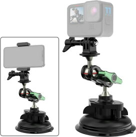 FiTSTILL 吸盤マウント 車載マウントGo Pro Max/Mini/Hero12 11 10 9 8 7 6 5 /DJI OSMO Action/INSTA ONE RS、R、ONE X3、X2 およびその他のアクションカメラに最適 360°回転可能 1/4 "-20標準ネジアダプター ダブ