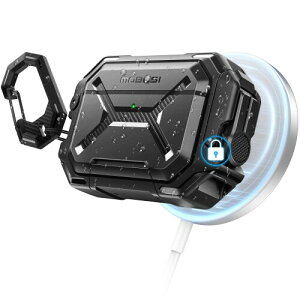 MOBOSI for AirPods Pro 3 �P�[�X (IP68�h��) (MagSafe�Ή�)�A���b�N���L�[�`�F�[�����X�^���h�t��AirPod Pro��3����P�[�X�Ή��A�R�p�K�i�ϗ����n�[�h�V�F��(2025)�A�u���b�N