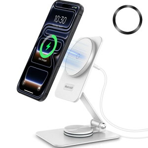 NeotrixQI マグセーフ充電器 充電器 アルミニウムスタンド、 スタンド iPhone16 Pro Max/15/14/13/12用15W急速充電, 折り畳み式トラベルマグセーフ充電器デスク、360°回転ベース(アダプターは付属