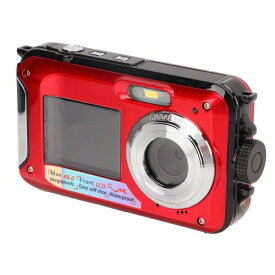 防水デジタルカメラ、10フィートフルHD 2.7K 48MP 16XデジタルズームセルフィーデュアルスクリーンフルカラーLCDディスプレイシュノーケリング、サーフィン、水泳用の防水カメラ(赤)