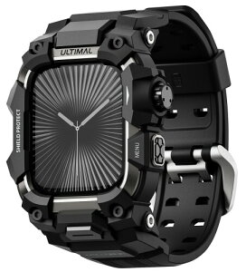 ULTIMAL �ɑΉ� Apple Watch Series 11/10�i46mm�j�p �o���h��̌^�ی�P�[�X TPU �ϏՌ� ���ϋv �ʋC�� �ȒP���� �X�|�[�c/�A�E�g�h�A���� �u���b�N