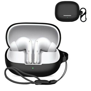 For Xiaomi Buds 5 Pro �p �P�[�X �J�o�[ ���C�����X �C���[�z�� �V���R�� �ی�P�[�X �i�J���r�i�t��+�X�g���b�v�t�� �j �����h�~ �L�Y�h�~ �ϏՌ� �����[�d�\ �h�� �h�o (�u���b�N)